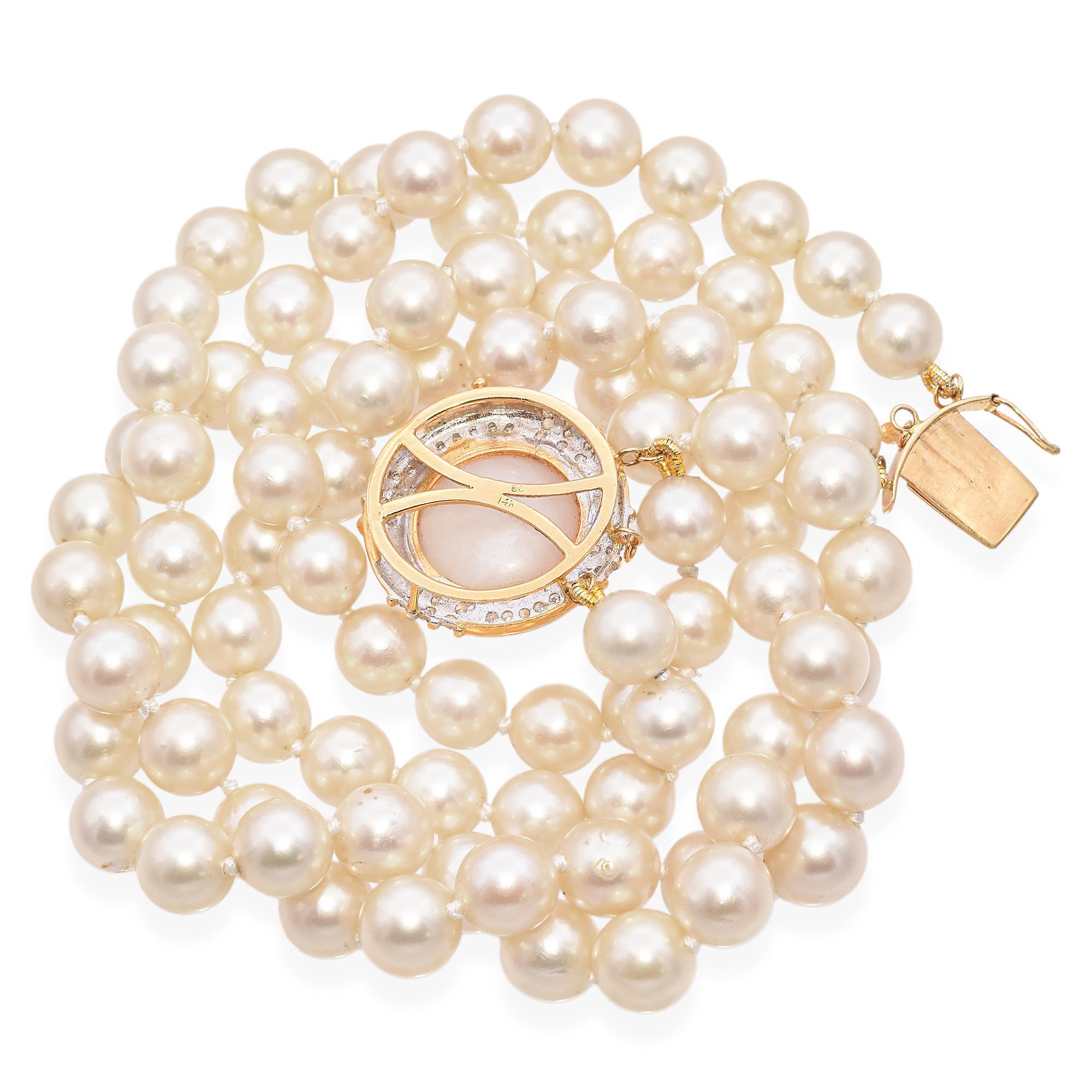 Halskette mit Verschluss aus 14 Karat Gelbgold Perle Doppelstrang Mabe Perle & Diamant Damen
