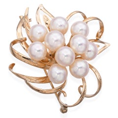 Vintage 14k Yellow Gold Pearl Floral Brooch