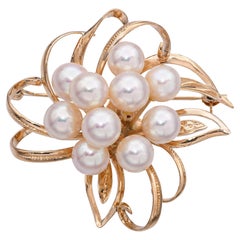 Vintage 14k Yellow Gold Pearl Floral Brooch