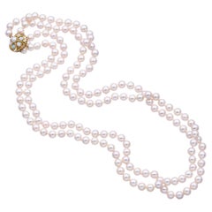 Vintage 14K Yellow Gold Pearl & Opal Beaded Double-Strand Necklace 32 Inches