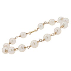 Retro 14k Yellow Gold Pearl Station Bracelet