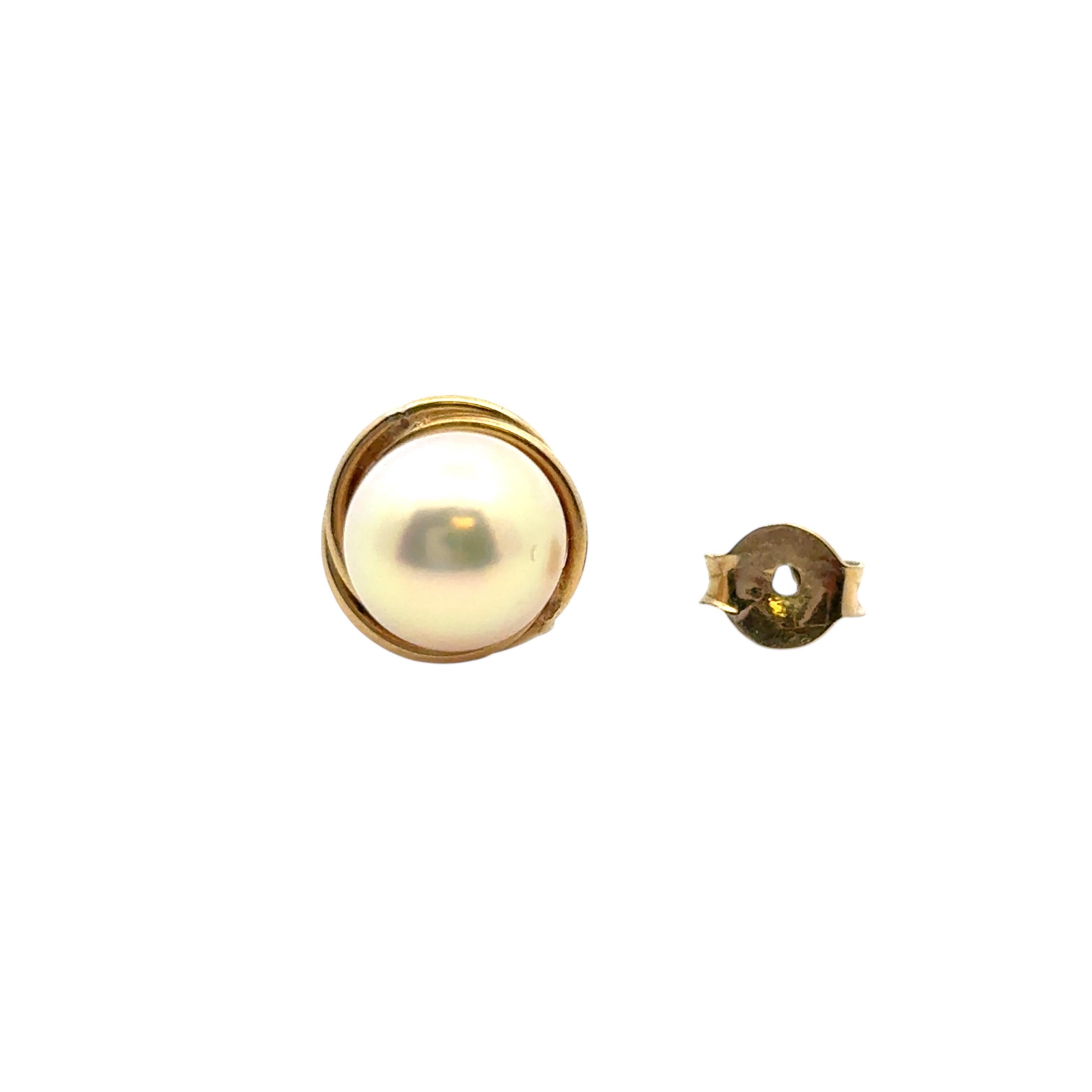 Vintage 14k Gelbgold Perlenstecker Ohrringe im Zustand „Hervorragend“ im Angebot in Boca Raton, FL