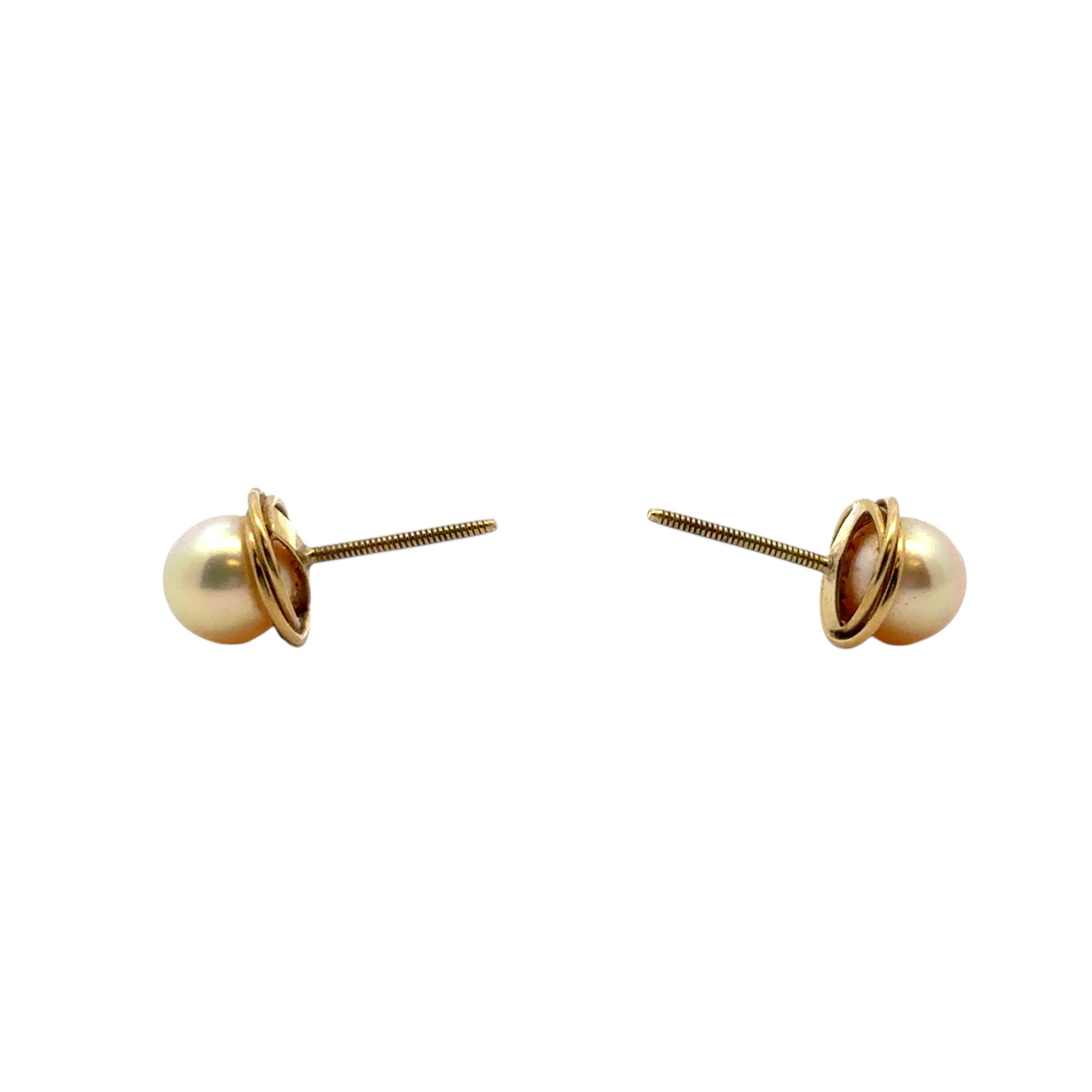 Vintage 14k Gelbgold Perlenstecker Ohrringe im Angebot 1
