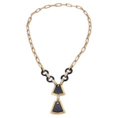 Collana vintage con ciondolo in oro giallo 14K con diamanti rotondi da 0,8 carati e onice