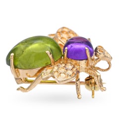 Vintage 14k Yellow Gold Peridot and Amethyst Bumblebee Brooch