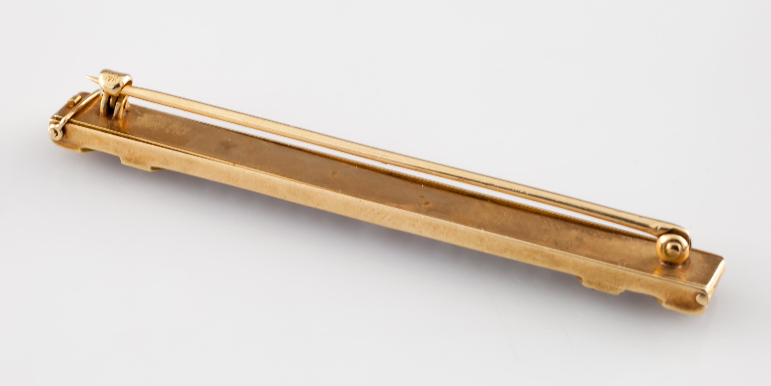 Modern Vintage 14K Yellow Gold Pin/Brooch/Tie Bar with Pearls For Sale