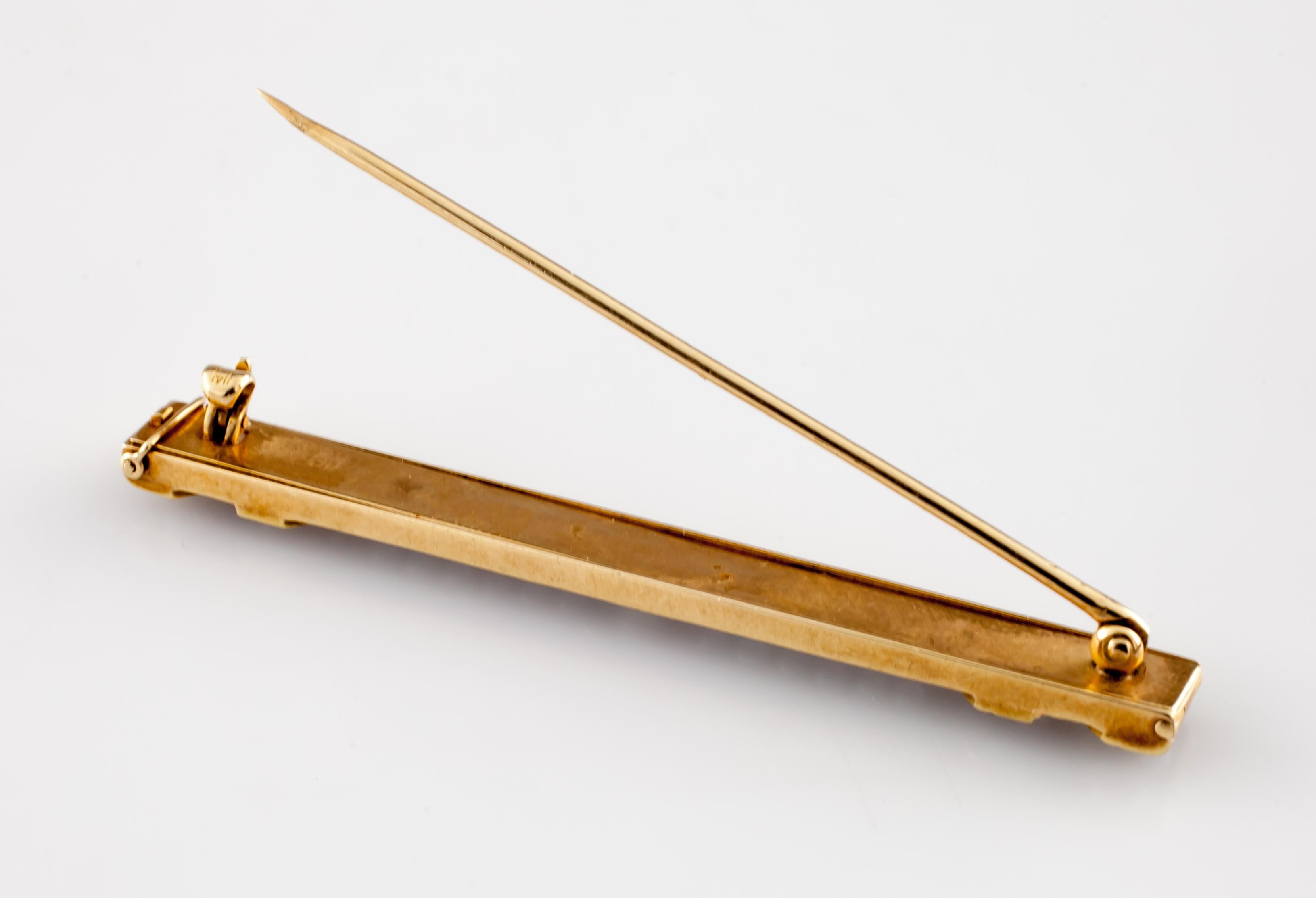 Uncut Vintage 14K Yellow Gold Pin/Brooch/Tie Bar with Pearls For Sale
