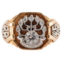Cocktail-Ring, 14 Karat Gelbgold Platin Past President Masonic Diamant