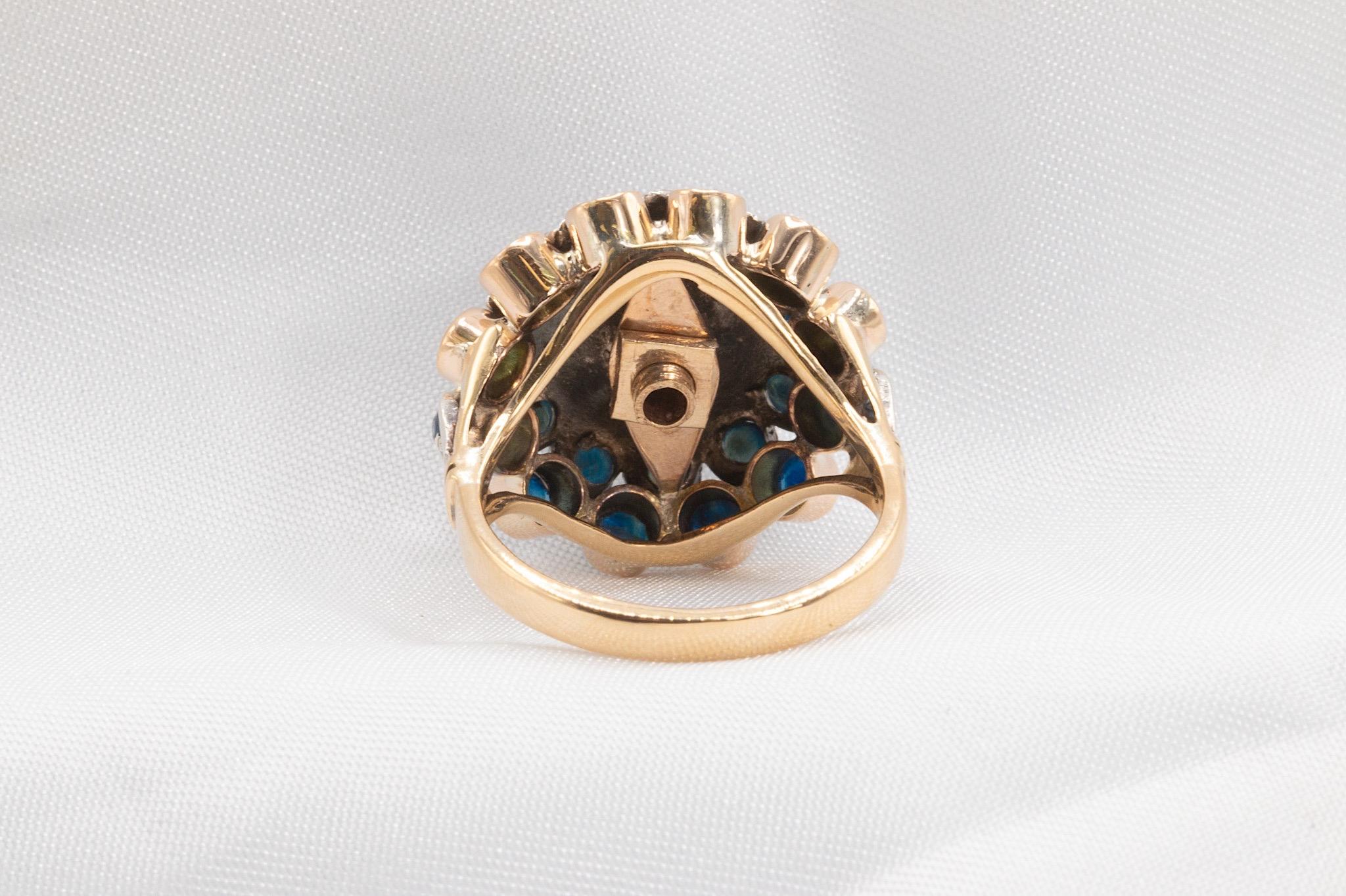 Bague vintage en or jaune 14 carats et platine saphir en vente 1