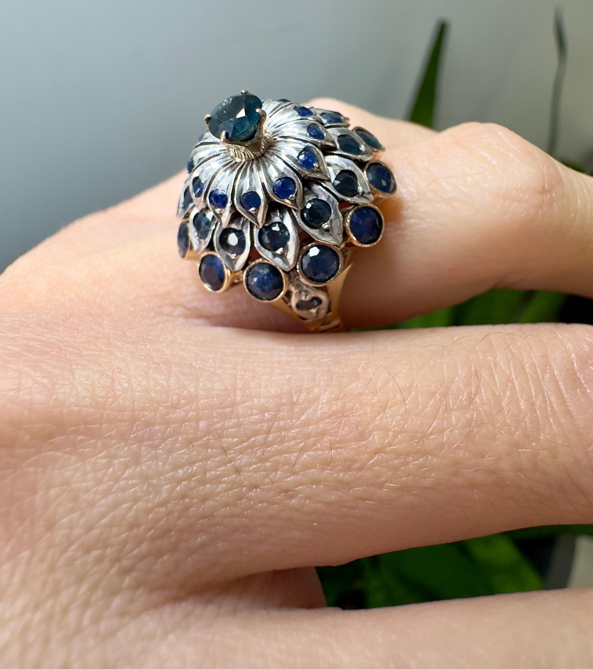 Bague vintage en or jaune 14 carats et platine saphir en vente 2