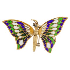Vintage 14K Yellow Gold Plique--Jour Butterfly Brooch MF08-062626