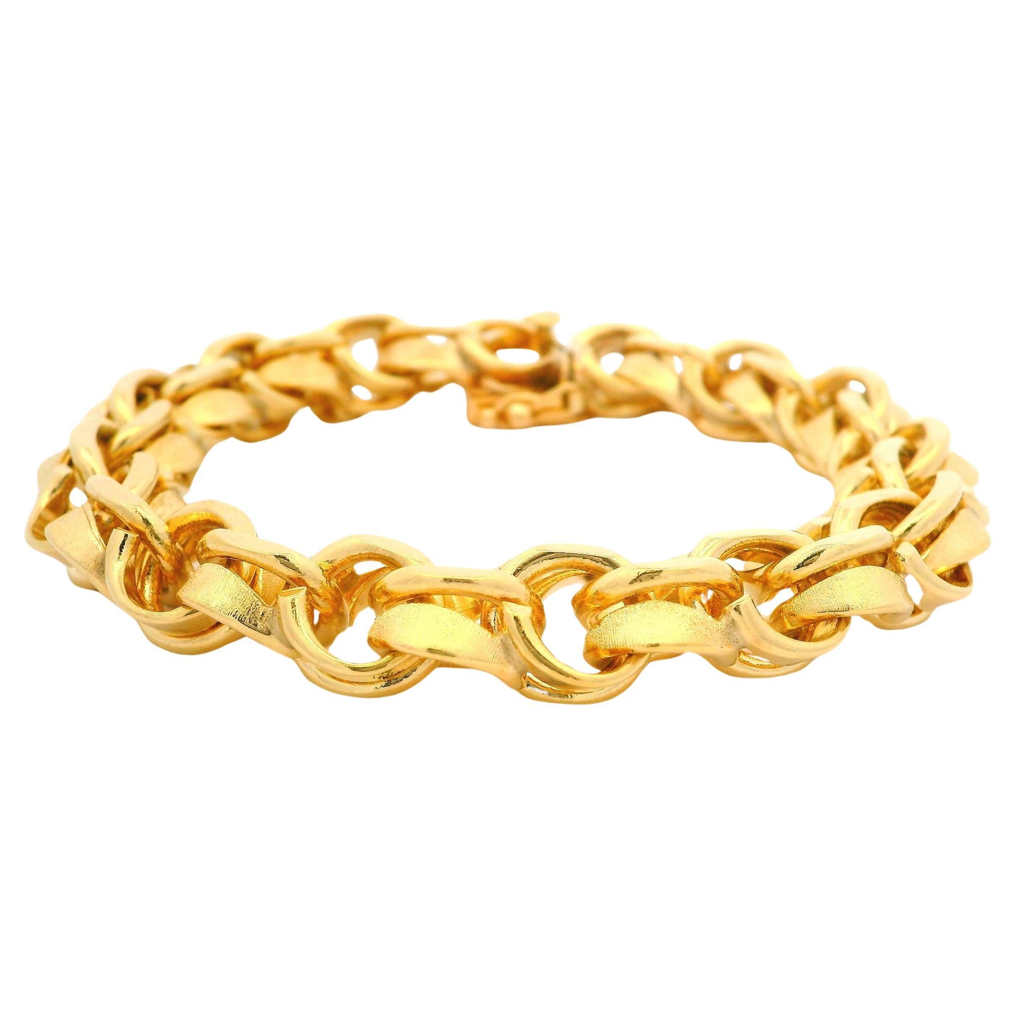 Vintage 14k Yellow Gold Polished & Brushed Finish Dual Curb Link Charm Bracelet