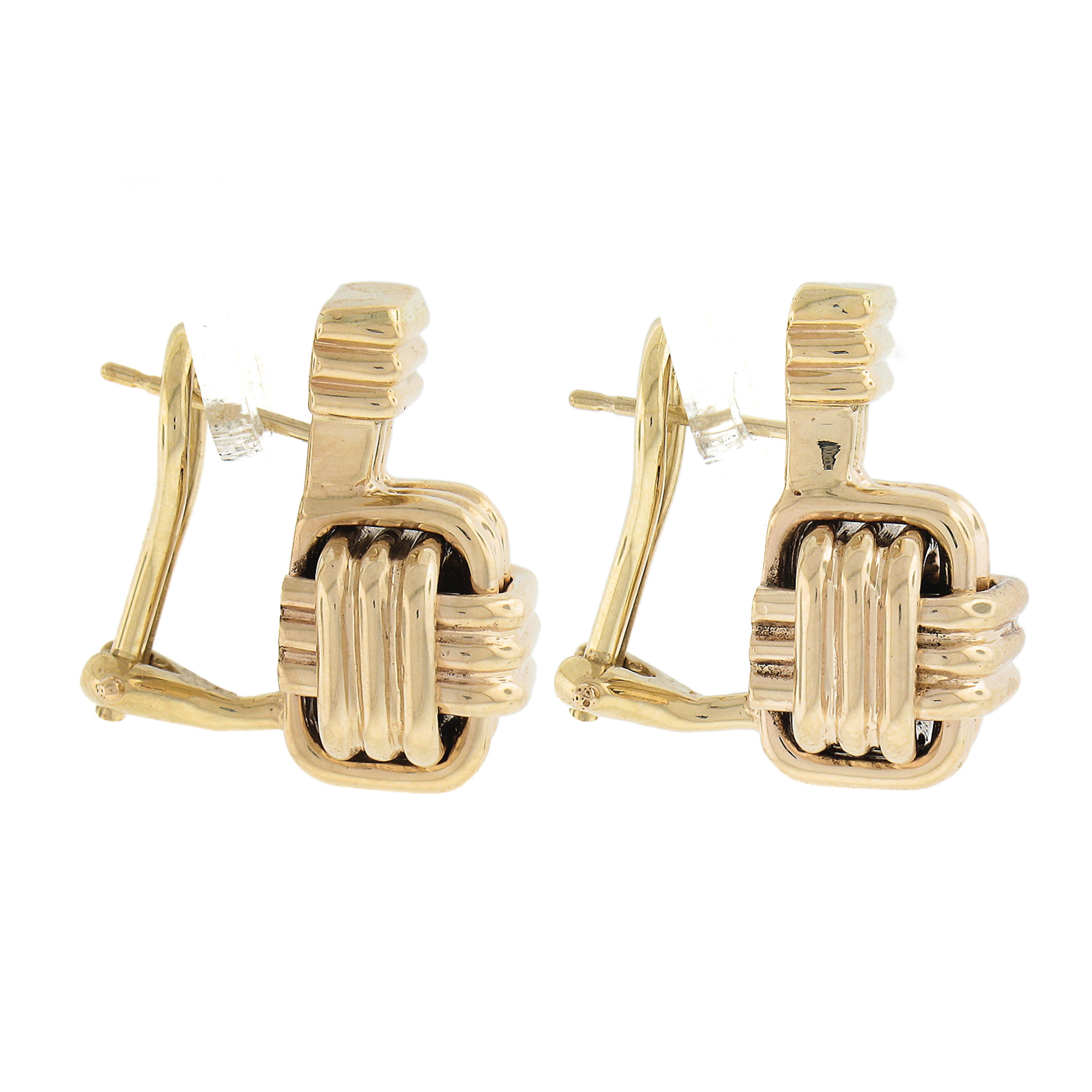 Donna Orecchini Omega d'epoca in oro giallo 14k lucidati con scanalatura a incastro e intrecciati in vendita