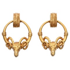 Vintage 14k Yellow Gold Ram Door Knocker Earrings