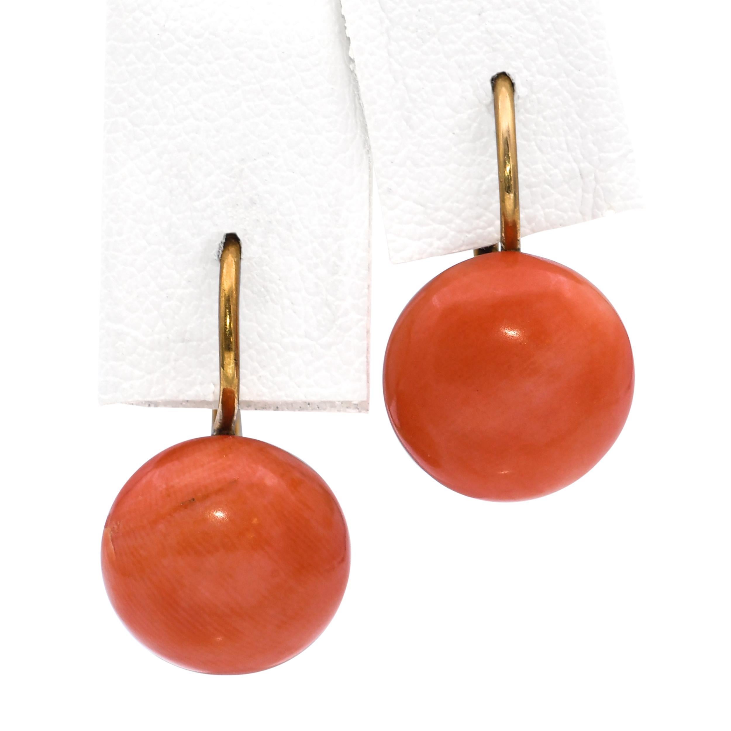 Vintage 14k Gelbgold Rote Koralle Ohrringe für Damen oder Herren