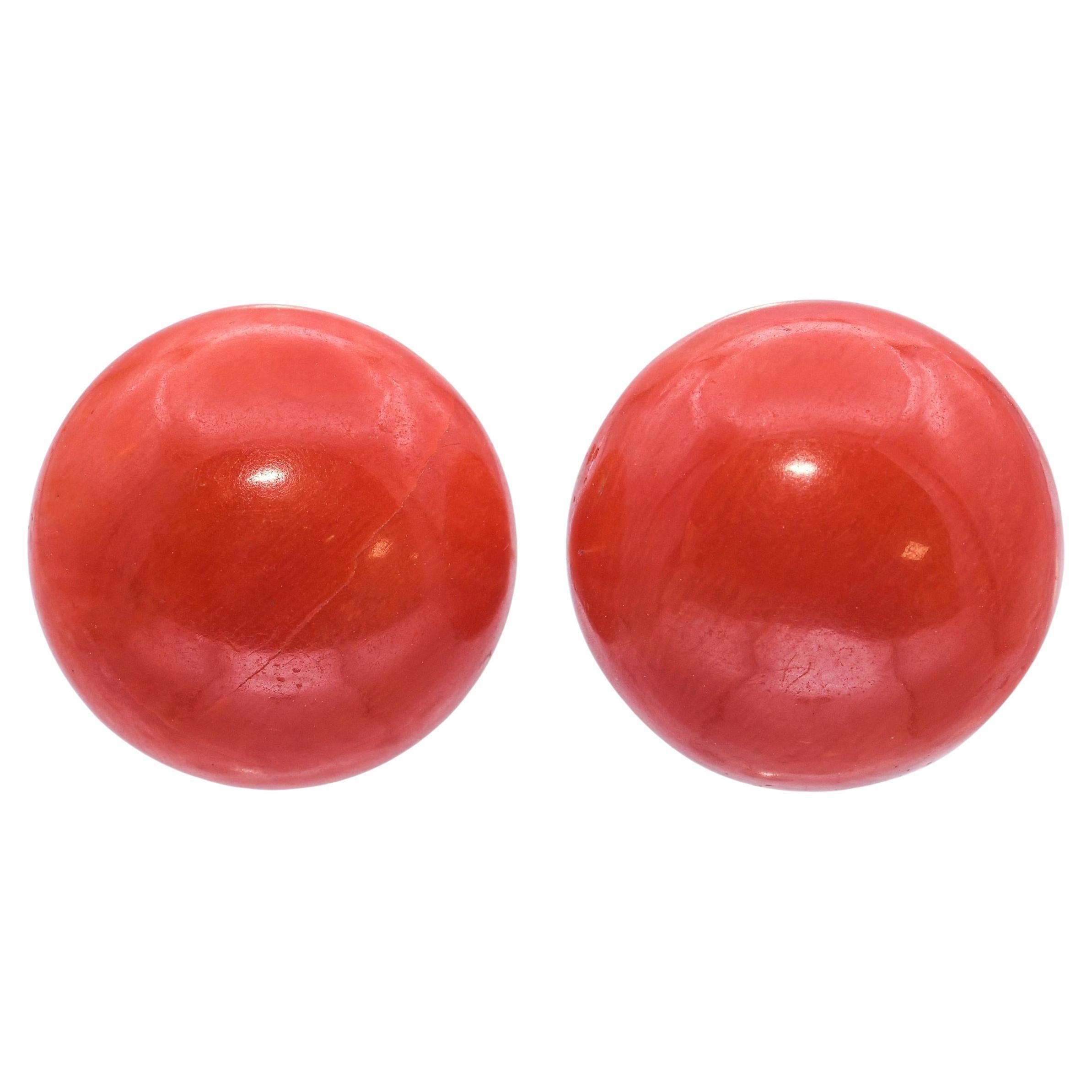 Vintage 14k Gelbgold Rote Koralle Ohrringe