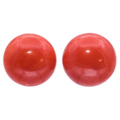 Vintage 14k Gelbgold Rote Koralle Ohrringe