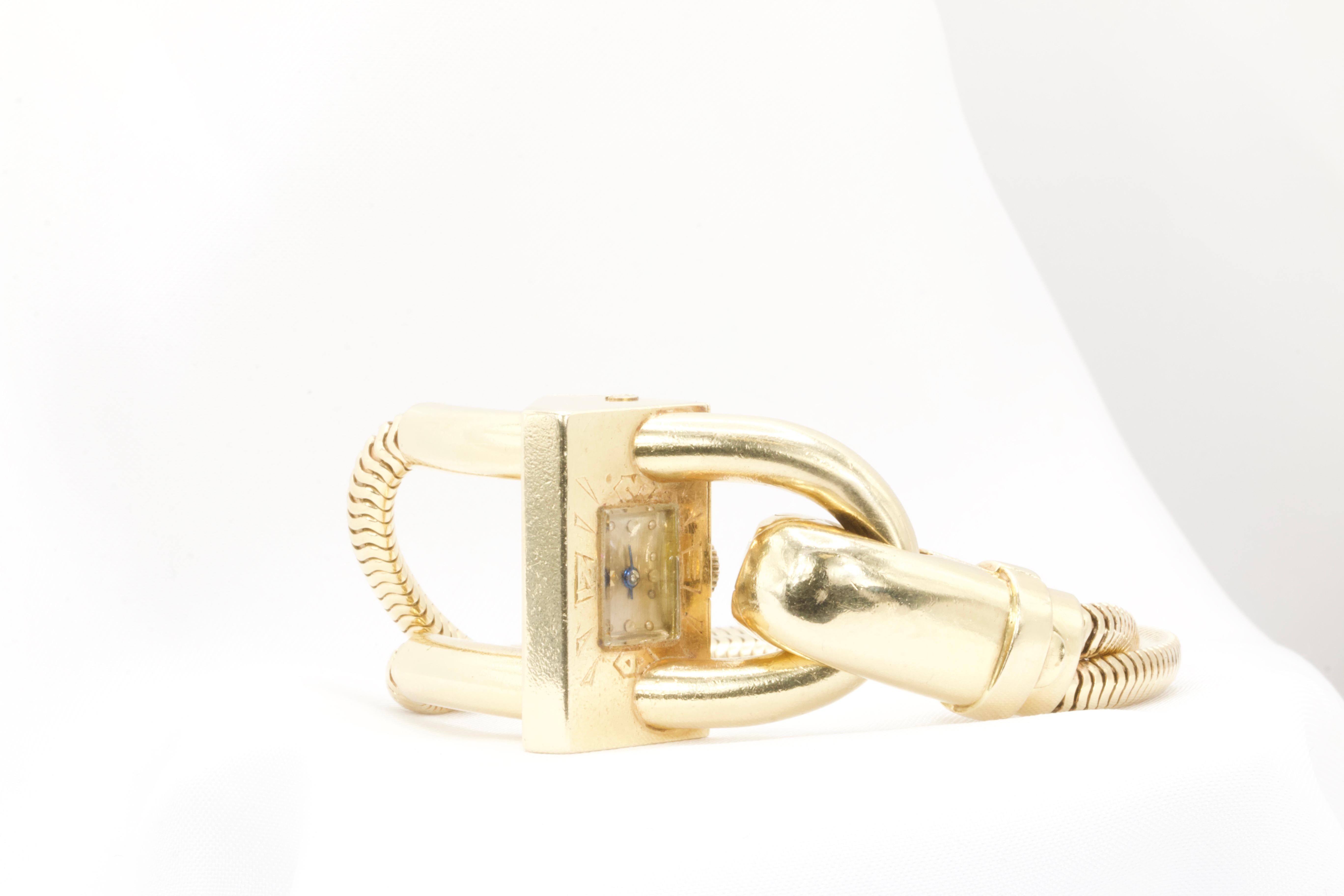 Vintage 14k Yellow Gold Retro Wrist Watch In Fair Condition For Sale In Houston, TX