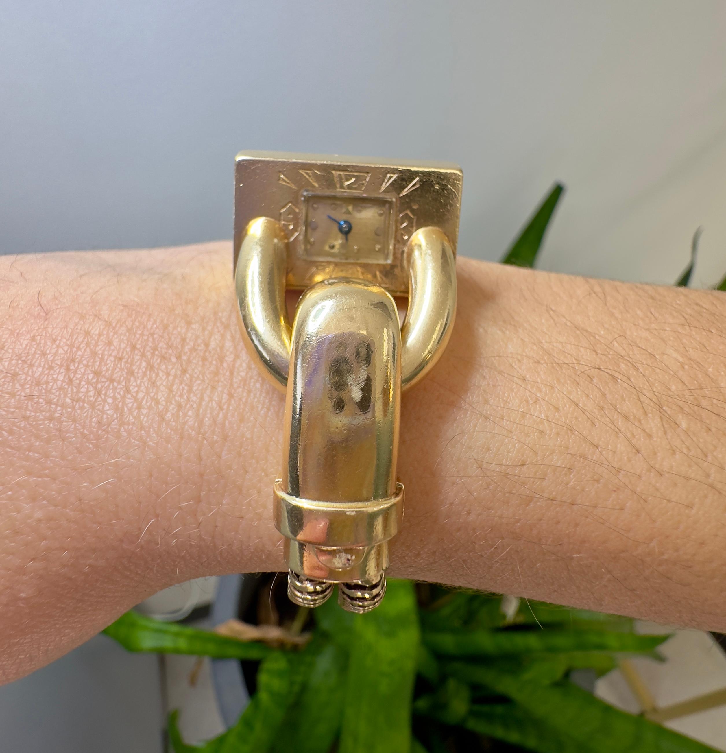 Vintage 14k Yellow Gold Retro Wrist Watch For Sale 2