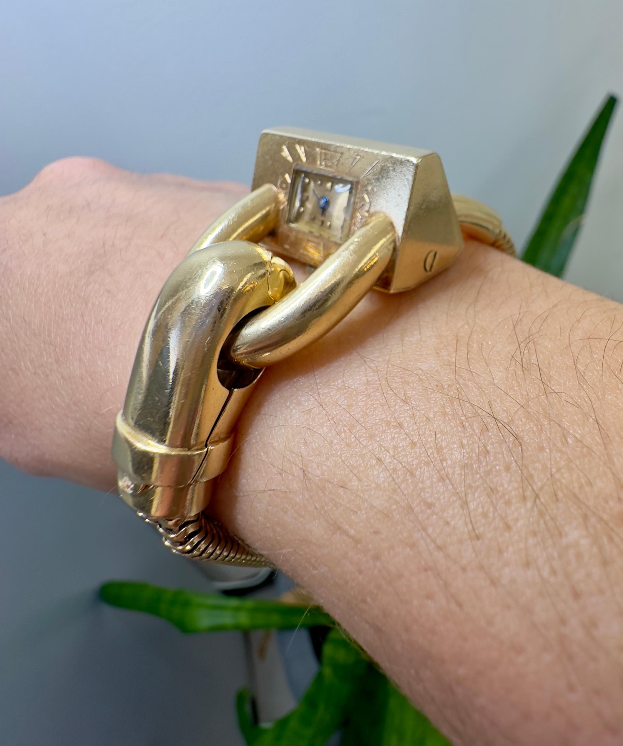 Vintage 14k Yellow Gold Retro Wrist Watch For Sale 4