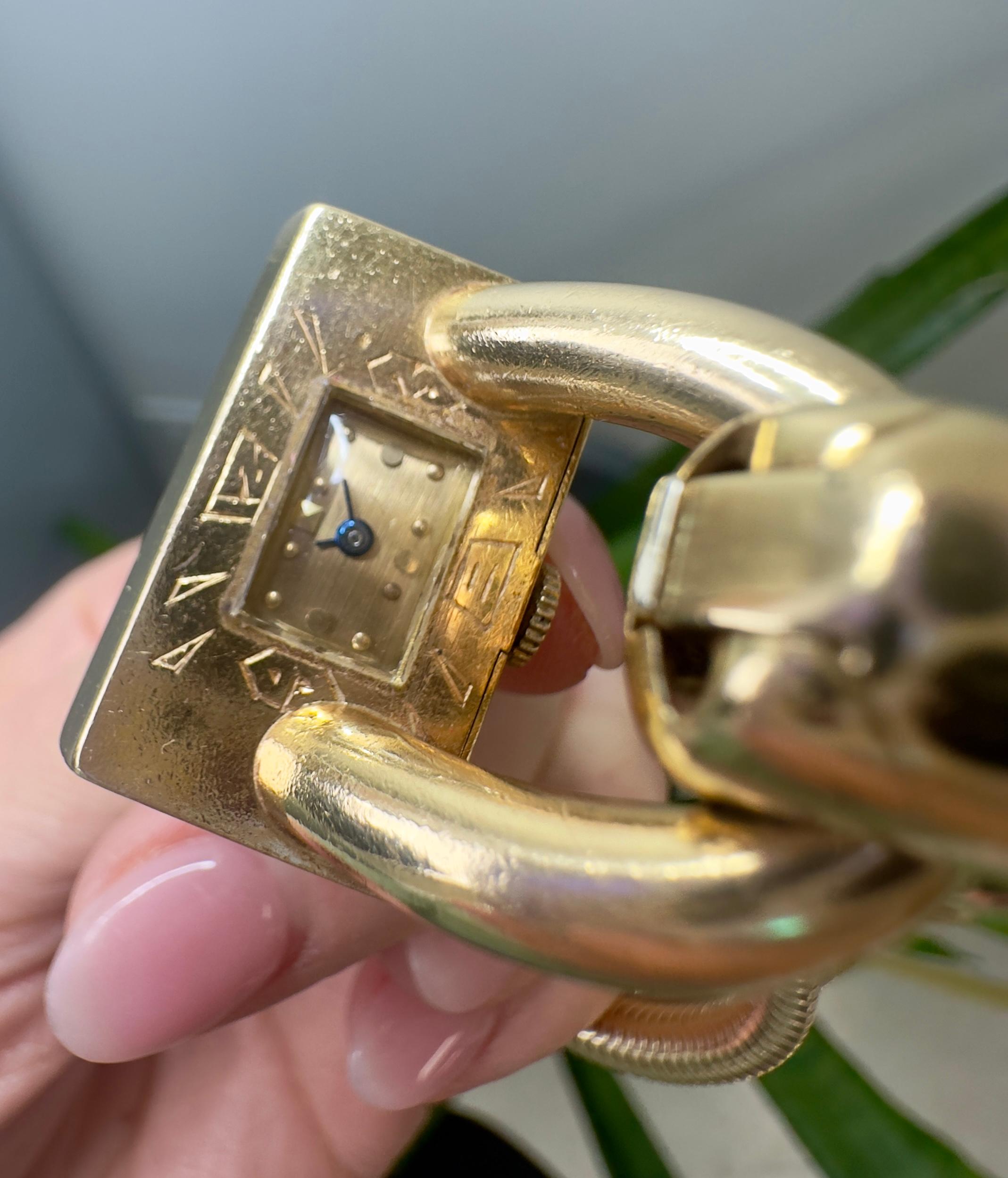 Vintage 14k Yellow Gold Retro Wrist Watch For Sale 5