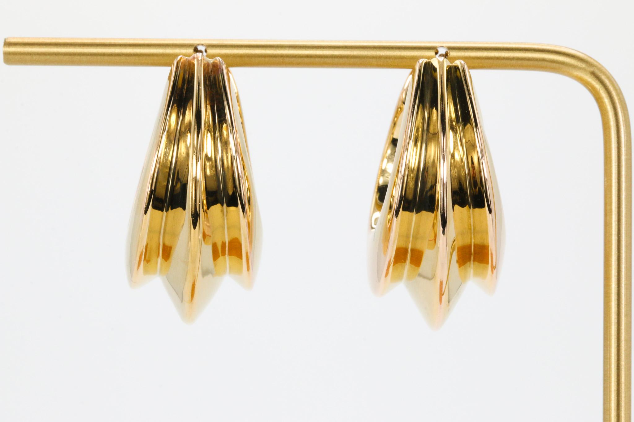 Vintage 14K Gelbgold gerippte Reifen Ohrringe