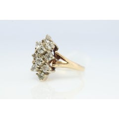 Vintage 14k Yellow Gold Ring. Round Diamond Cluster Ring. Waterfall diamond. 0.4