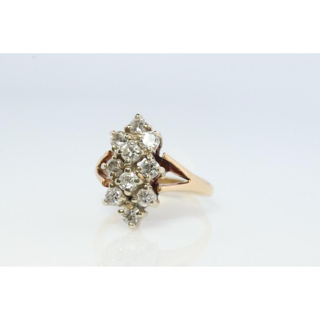 Taille ronde Bague vintage en or jaune 14k. Bague grappe de diamants ronds. Diamant cascade. 0.4 en vente