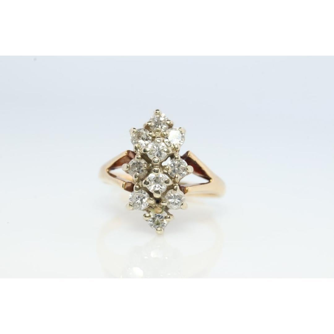 Bague vintage en or jaune 14k. Bague grappe de diamants ronds. Diamant cascade. 0.4 Pour femmes en vente