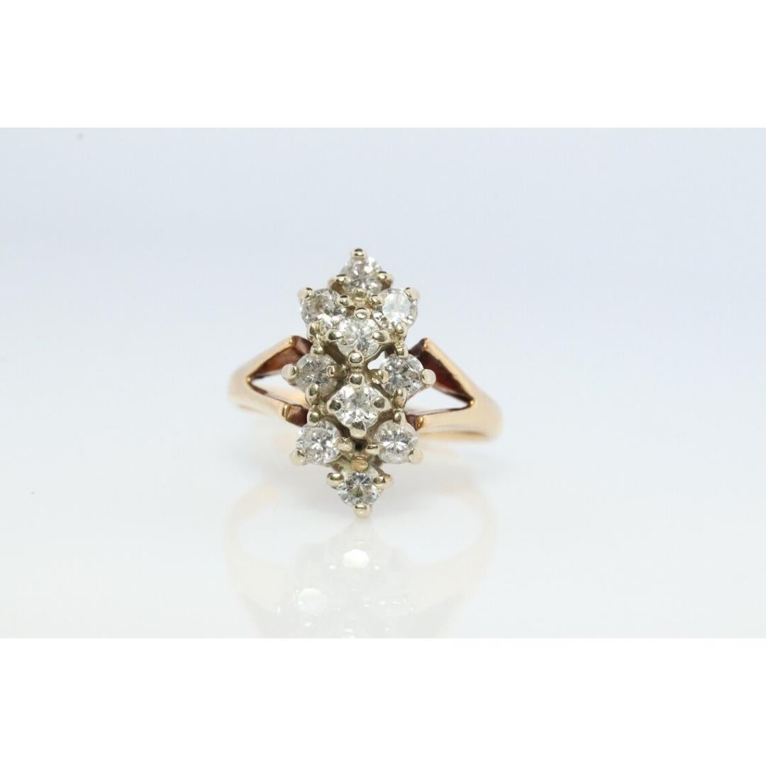 Bague vintage en or jaune 14k. Bague grappe de diamants ronds. Diamant cascade. 0.4 en vente 1