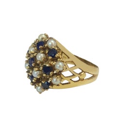 Vintage 14k Yellow Gold Ring with Sapphires & Pearls