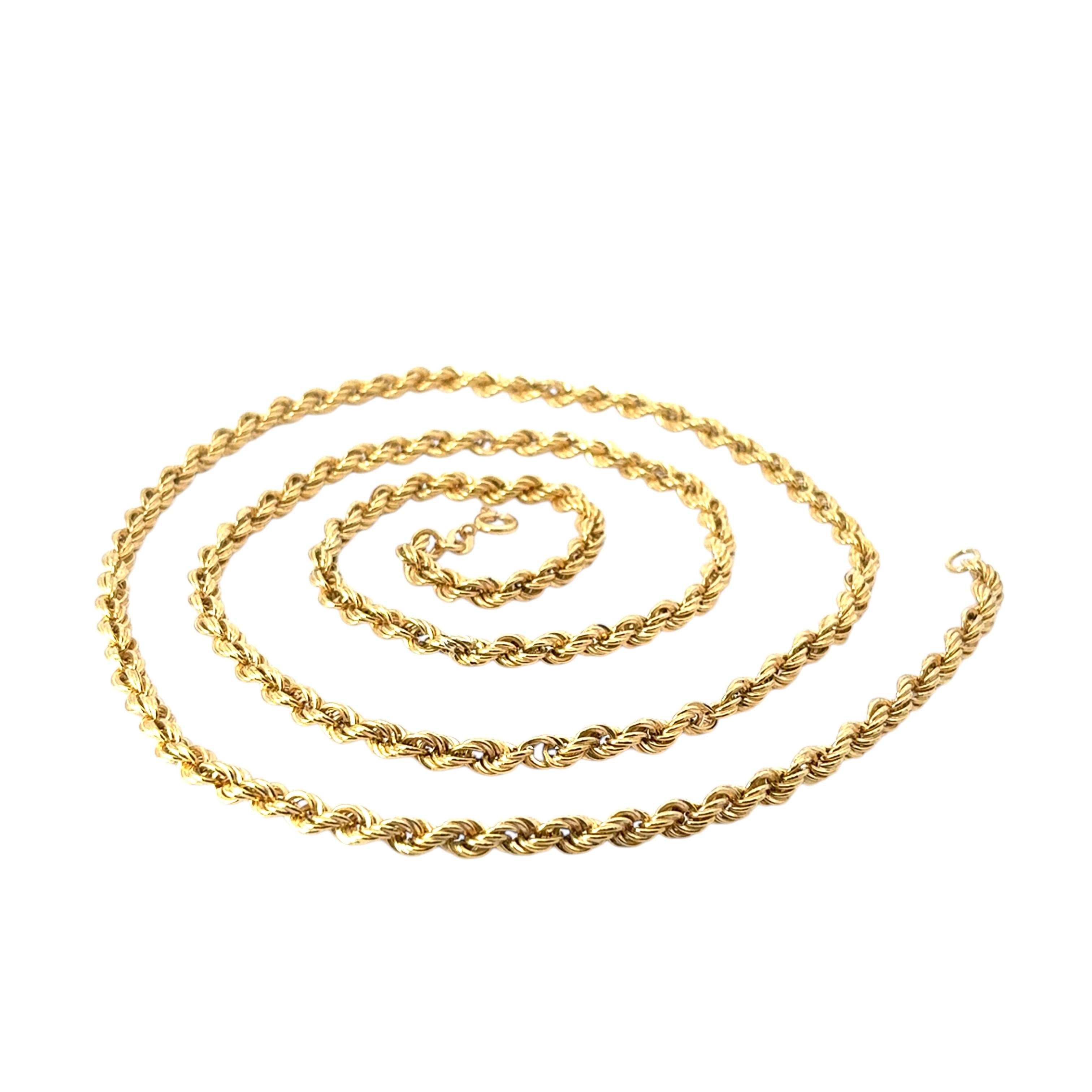 Vintage 14k Yellow Gold Rope Necklace In Excellent Condition For Sale In Boca Raton, FL