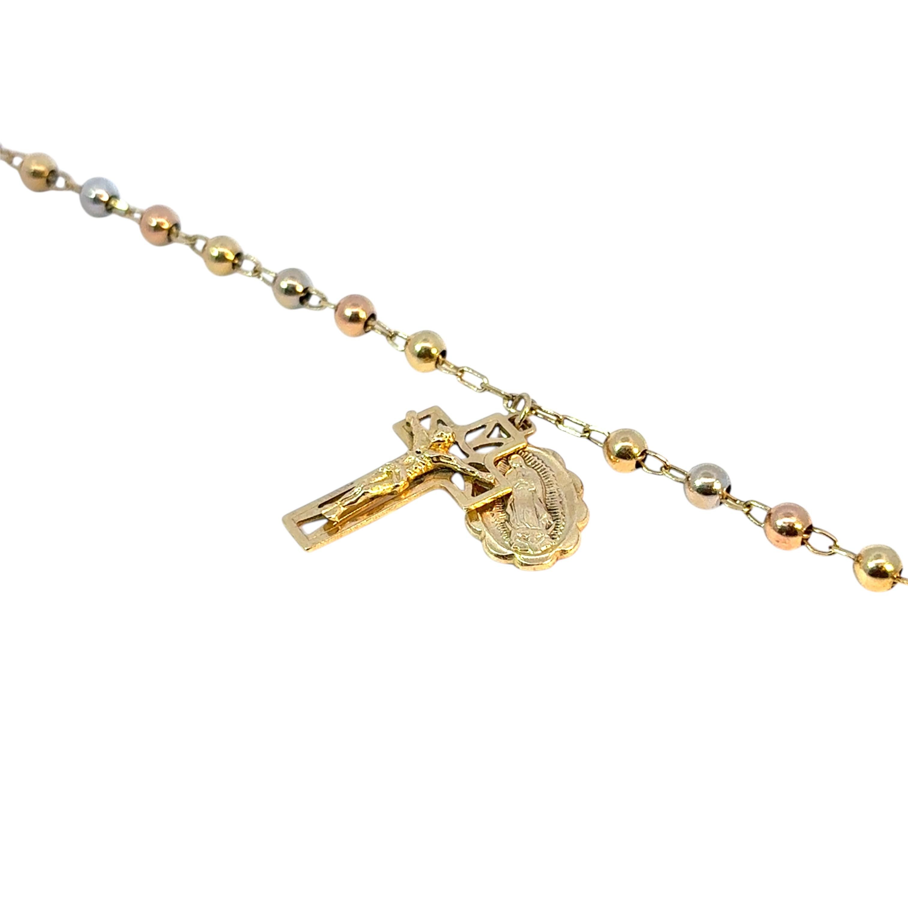 Vintage 14k Yellow Gold Rosary Bead Bracelet with Cross Jesus Pendant and Oval Mother of Mary Pendant

This stunning vintage Cross Pendant Rosary Bracelet is in excellent condition and is ready to ship!

Cross Pendant Design: Cross Pendant with