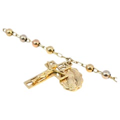 Vintage 14k Yellow Gold Rosary Bracelet Cross Jesus and Mother of Mary Pendants