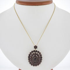 Vintage 14k Yellow Gold Rose Cut Garnet Floral Pin Brooch Pendant w/ 30" Chain