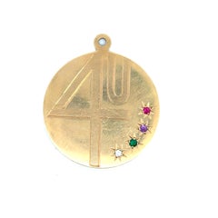 Vintage-Anhänger aus 14-karätigem Gelbgold, rund, mit der Aufschrift „4 U DEAR“