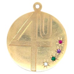 Vintage-Anhänger aus 14-karätigem Gelbgold, rund, mit der Aufschrift „4 U DEAR“