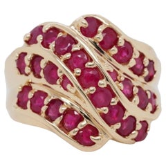 Vintage 14k Yellow Gold Round Cut Red Ruby Ring Band 7.8 Grams Size 7