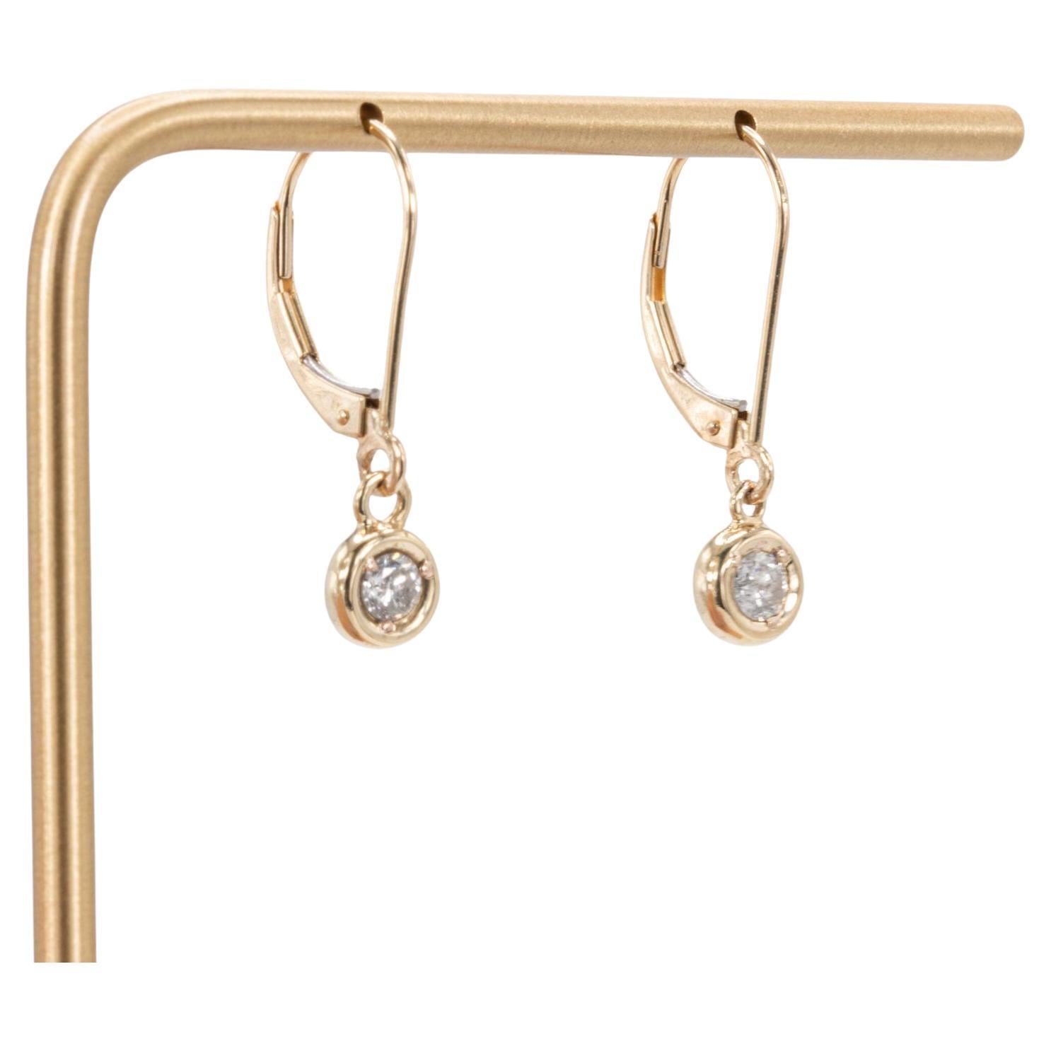 Orecchini pendenti con diamante rotondo in oro giallo 14k vintage