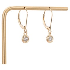 Orecchini pendenti con diamante rotondo in oro giallo 14k vintage