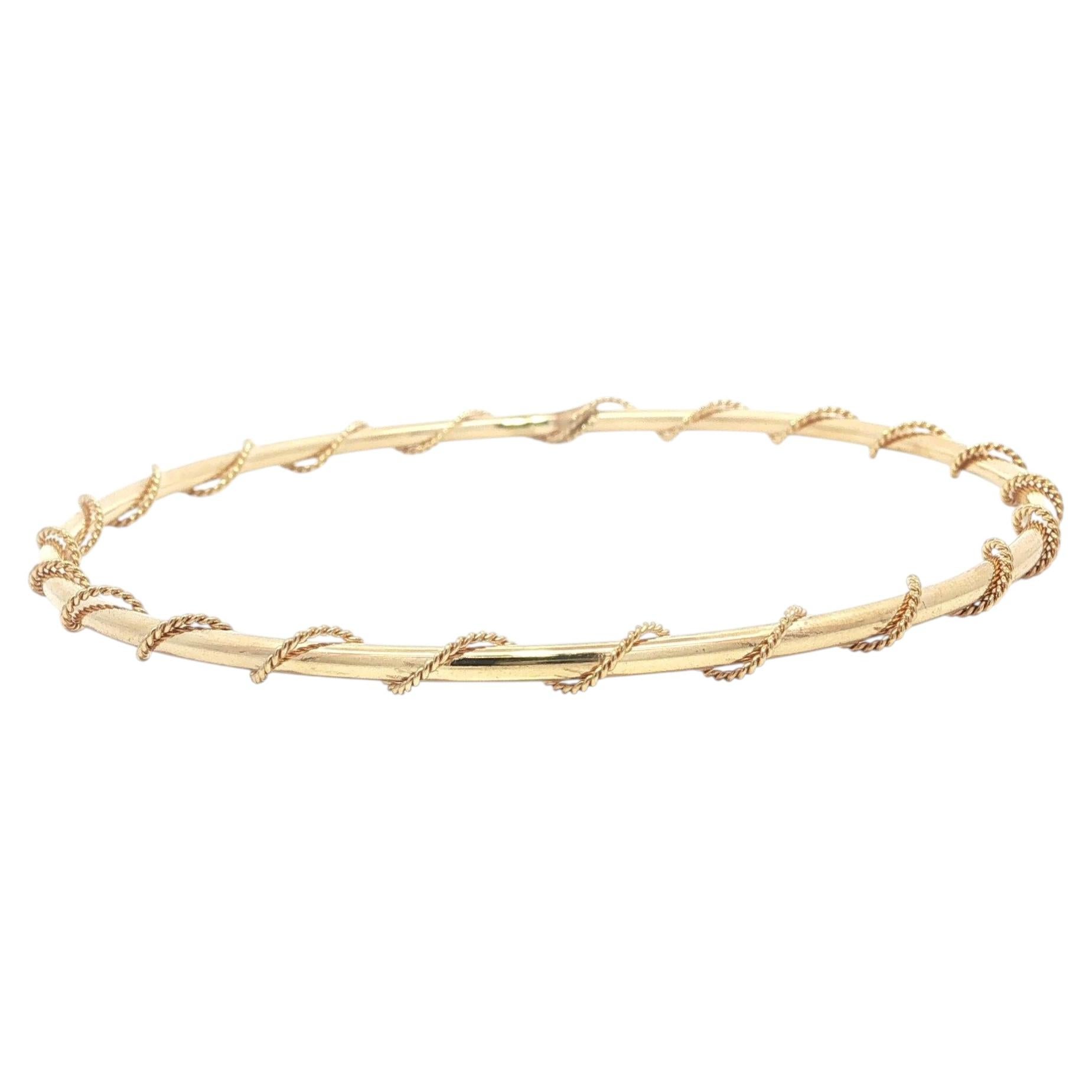 Vintage-Armreif aus 14-karätigem Gelbgold, rundes Rohr mit gedrehtem Draht, zum Überziehen