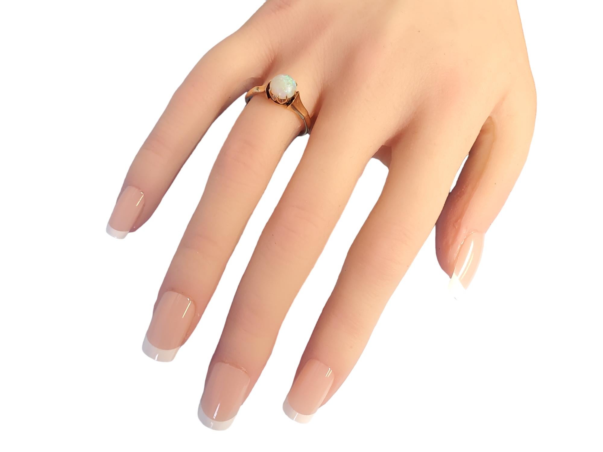 Vintage 14k Yellow Gold Round White Opal Crown Solitaire Engagement Ring For Sale 1
