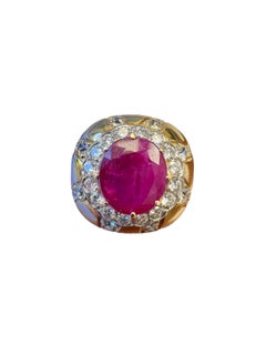 Vintage 14K Yellow Gold Ruby and Diamond Cocktail Ring