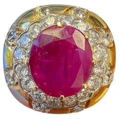 Vintage 14K Yellow Gold Ruby and Diamond Cocktail Ring