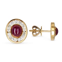 Vintage 14k Yellow Gold Ruby and Diamond Halo Stud Earrings