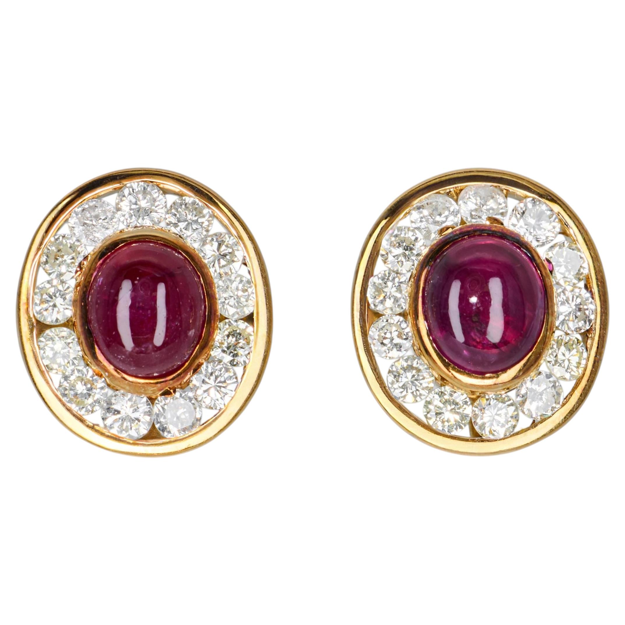 Vintage 14k Yellow Gold Ruby and Diamond Halo Stud Earrings