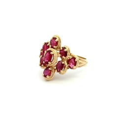 Vintage 14K Yellow Gold Ruby Cocktail Cluster Ring, Late 20th Century
