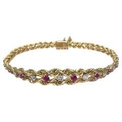 Vintage 14K Yellow Gold Ruby & Diamond Graduating Rope Bracelet