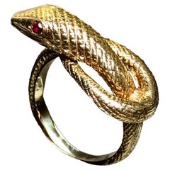 Vintage By in oro giallo 14K con rubino e serpente strutturato Anello Sz 8.25