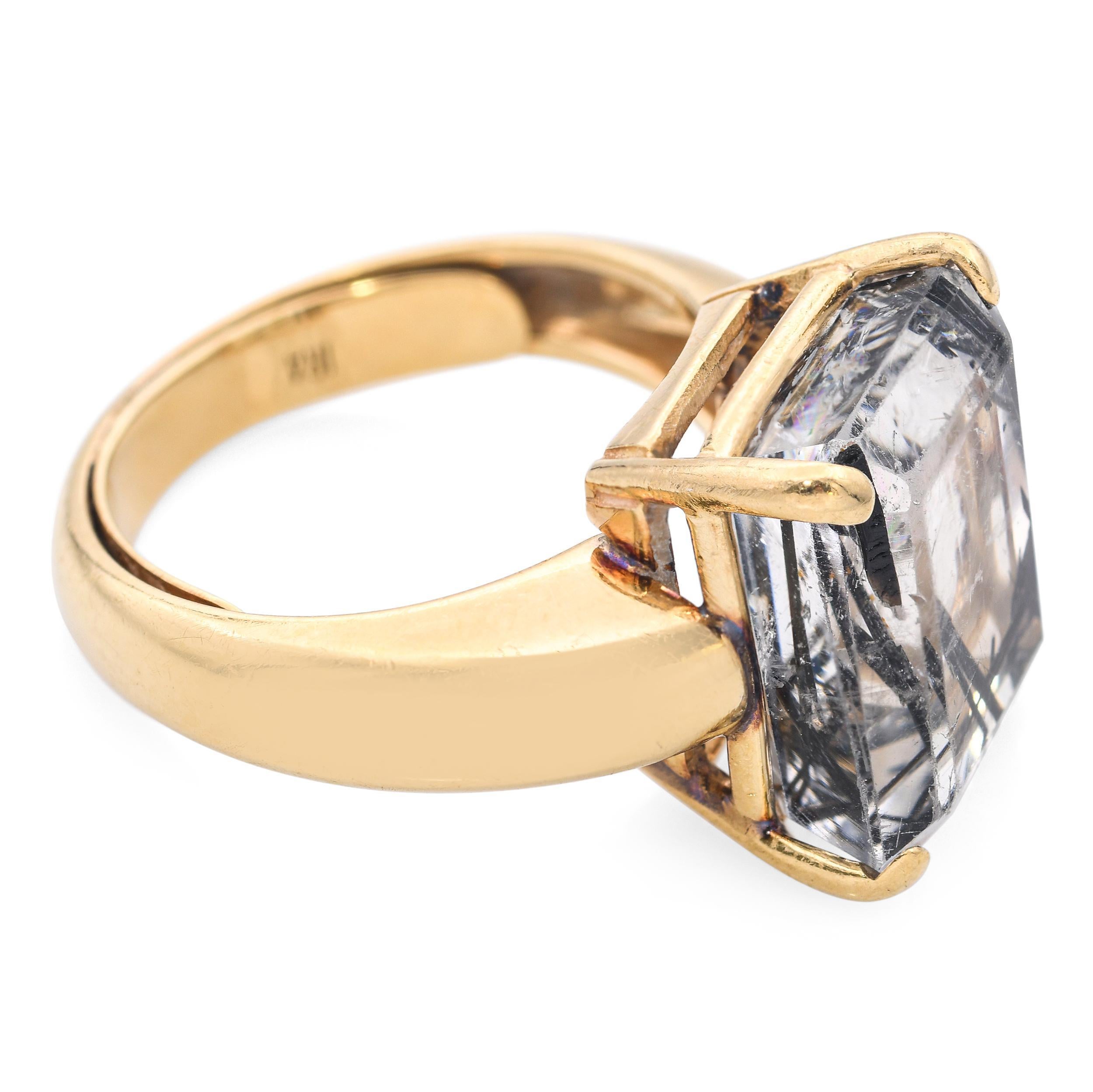 Vintage 14k Yellow Gold Sagenite Schorl in Quartz Ring Bon état - En vente à New York, NY